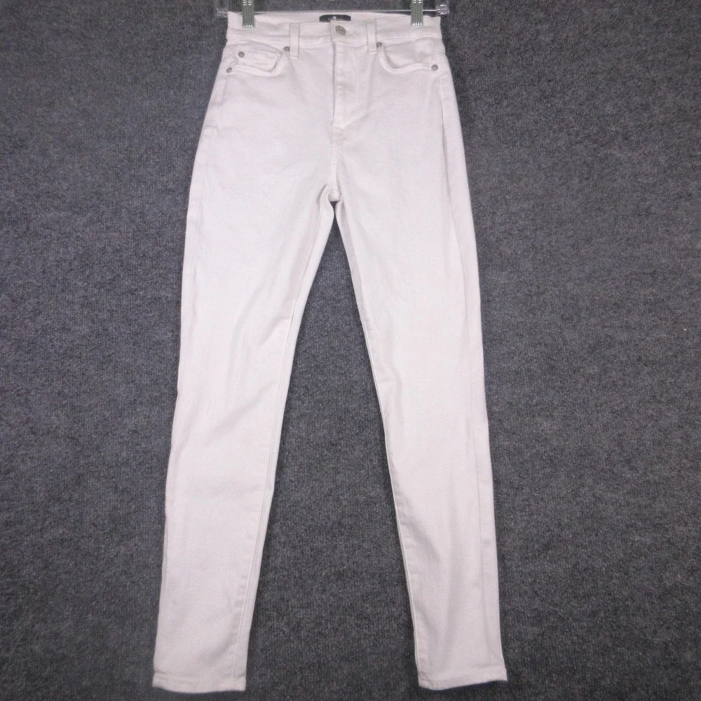 7 For All Mankind The High Waist Ankle Skinny Jeans Womens 25 White Denim